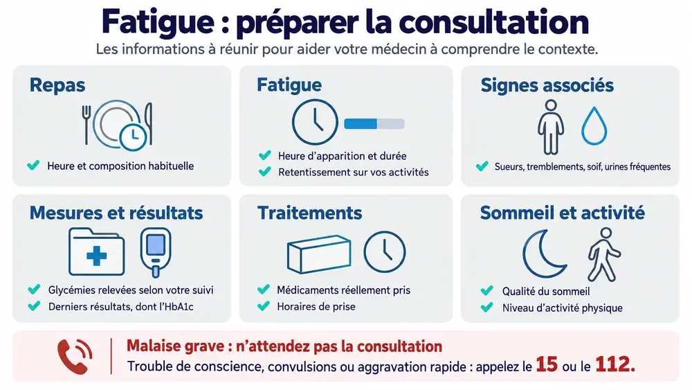 Fatigue : préparer la consultation. Les informations à réunir pour aider votre médecin à comprendre le contexte.