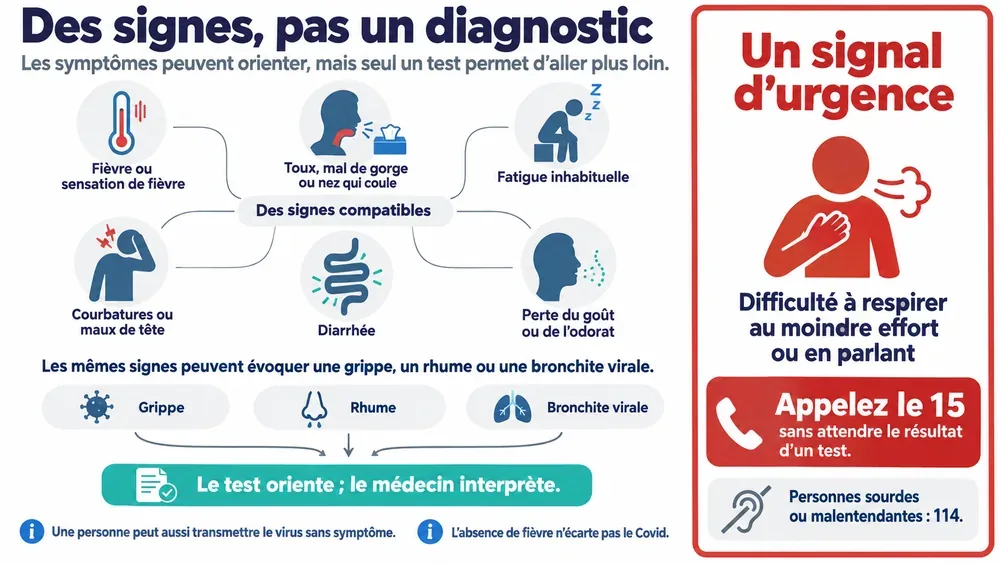 Des signes, pas un diagnostic : les symptômes peuvent orienter, mais seul un test permet d’aller plus loin.